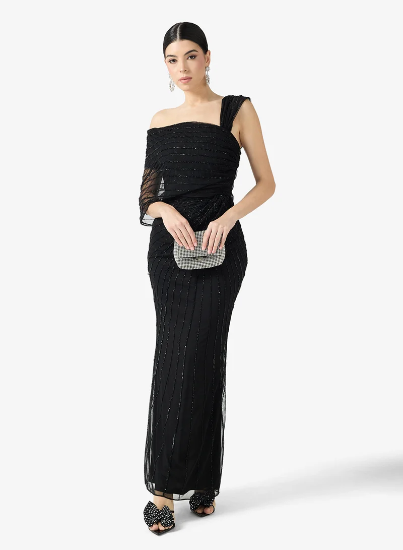 Amelia Rose One Shoulder Embellished Detail Maxi Dress